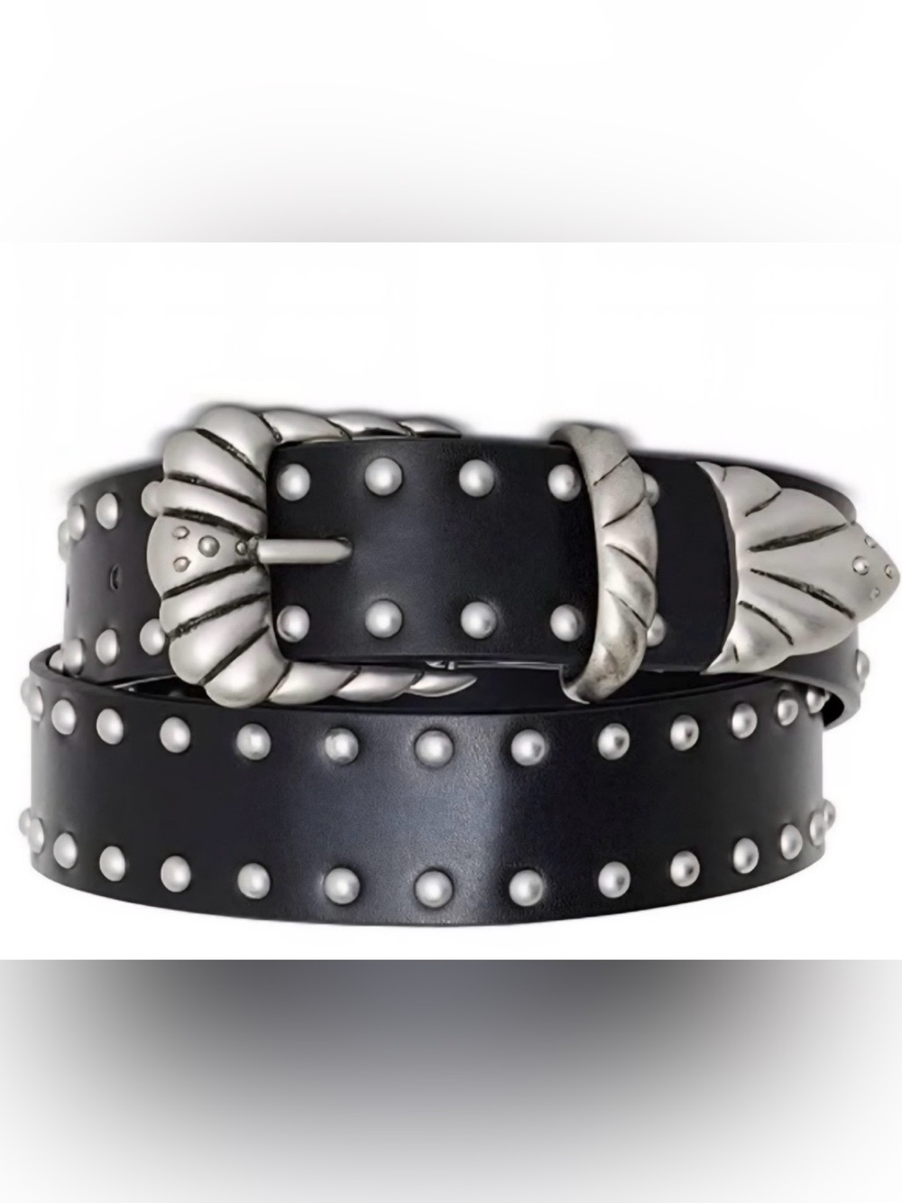 Good American Black Leather Studded Belt w/ Dust Bag BNWT XXS/XS Western